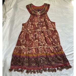 Sundance Catalog Rosado Sundress PM Boho Tassels Button‎ Front Embroidered EUC